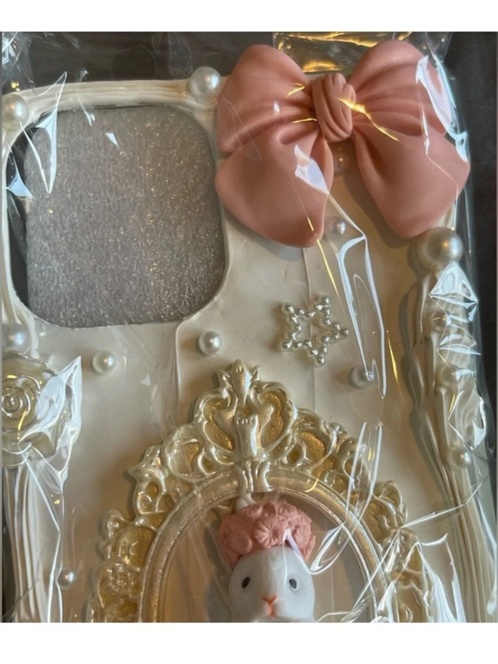 Cute Rabbit Pink Ribbon Bow Baroque Decorative iPhone Case